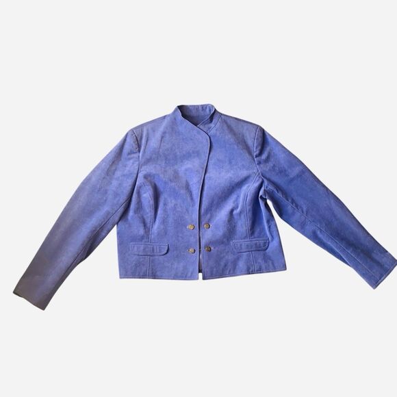 Vtg Ultrasuede Cropped Jacket Sz 14 ( S / M ) Purple Blazer Vegan Suede Washable - Picture 6 of 14